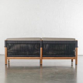 RIVA LEVANTE OUTDOOR 3 SEATER SOFA  |  PORTLAND STONE + BLACK NOIR ROPE  |  NATURAL TEAK FRAME