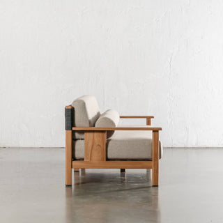 RIVA LEVANTE OUTDOOR 3 SEATER SOFA  |  PORTLAND STONE + BLACK NOIR ROPE  |  NATURAL TEAK FRAME