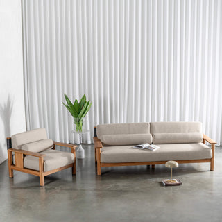 RIVA LEVANTE OUTDOOR 3 SEATER SOFA  |  PORTLAND STONE + BLACK NOIR ROPE  |  NATURAL TEAK FRAME