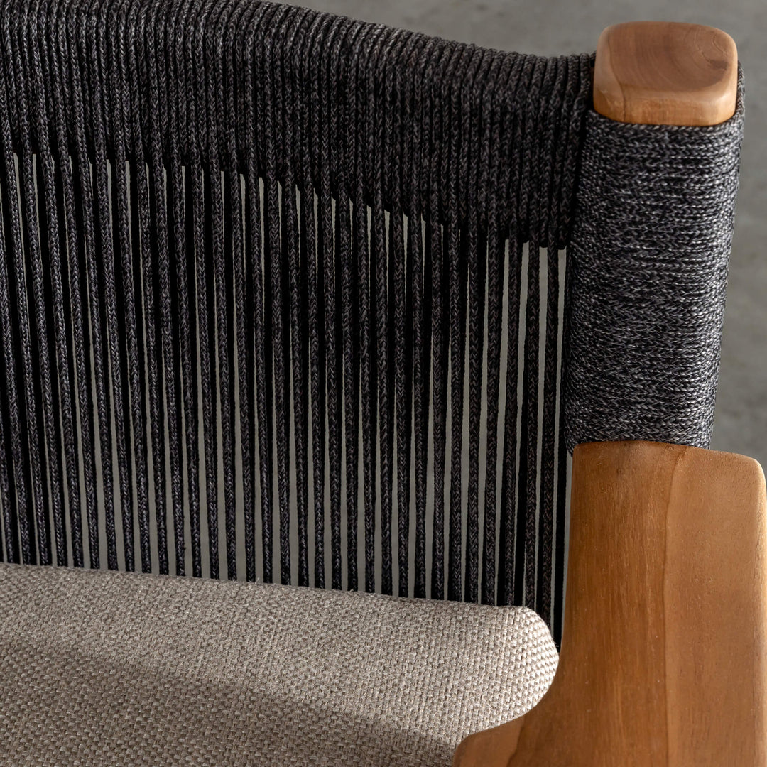 RIVA LEVANTE OUTDOOR 3 SEATER SOFA  |  PORTLAND STONE + BLACK NOIR ROPE  |  NATURAL TEAK FRAME