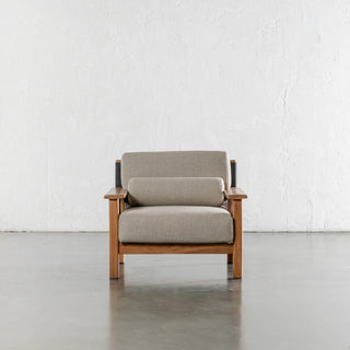 RIVA LEVANTE OUTDOOR ARMCHAIR  |  PORTLAND STONE + BLACK NOIR ROPE  |  NATURAL TEAK FRAME