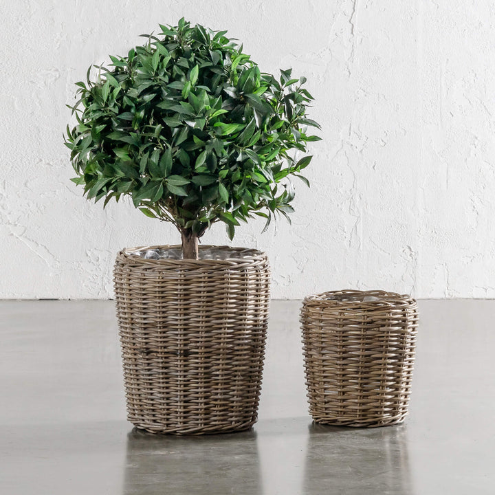 RIVIERE RATTAN POT WITH PLASTIC INNER LINER BUNDLE X2  |  MEDIUM + X-LARGE