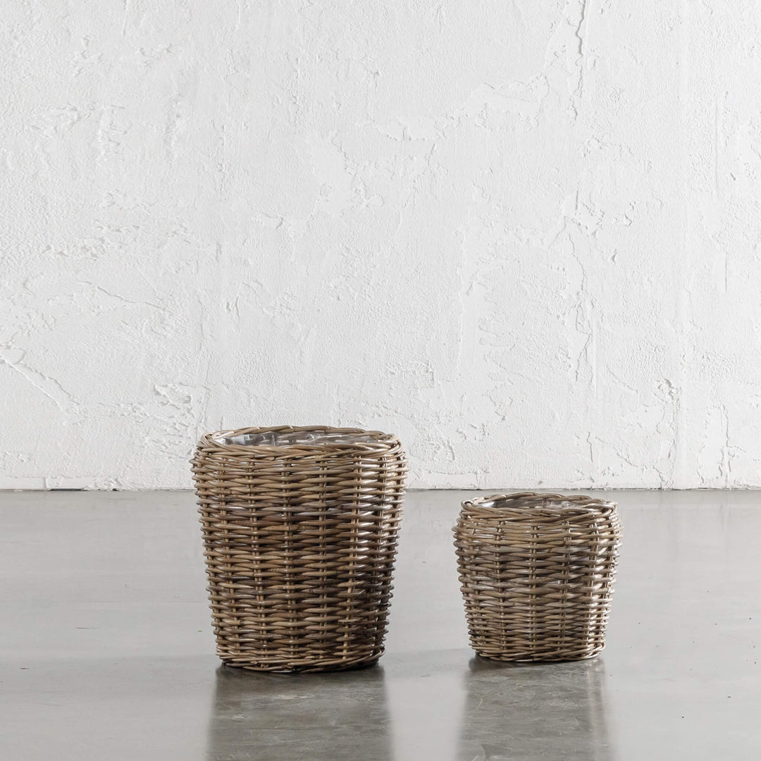 RIVIERE RATTAN POT WITH PLASTIC INNER LINER BUNDLE X2  |  SMALL + LARGE