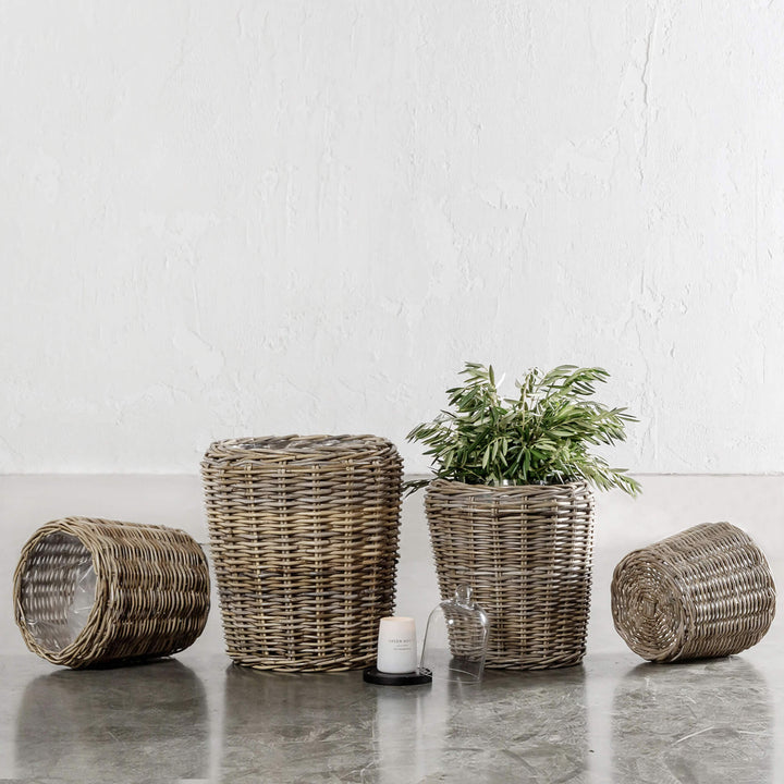 RIVIERE RATTAN POT WITH PLASTIC INNER LINER BUNDLE X4 | SMALL + MEDIUM + LARGE + X-LARGE