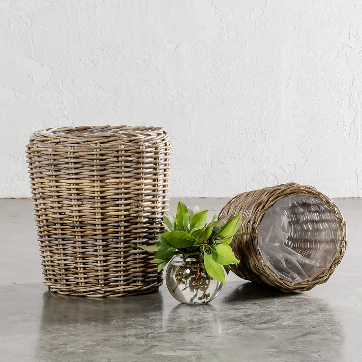 RIVIERE RATTAN POT WITH PLASTIC INNER TUB BUNDLE X2  |  MEDIUM + X-LARGE