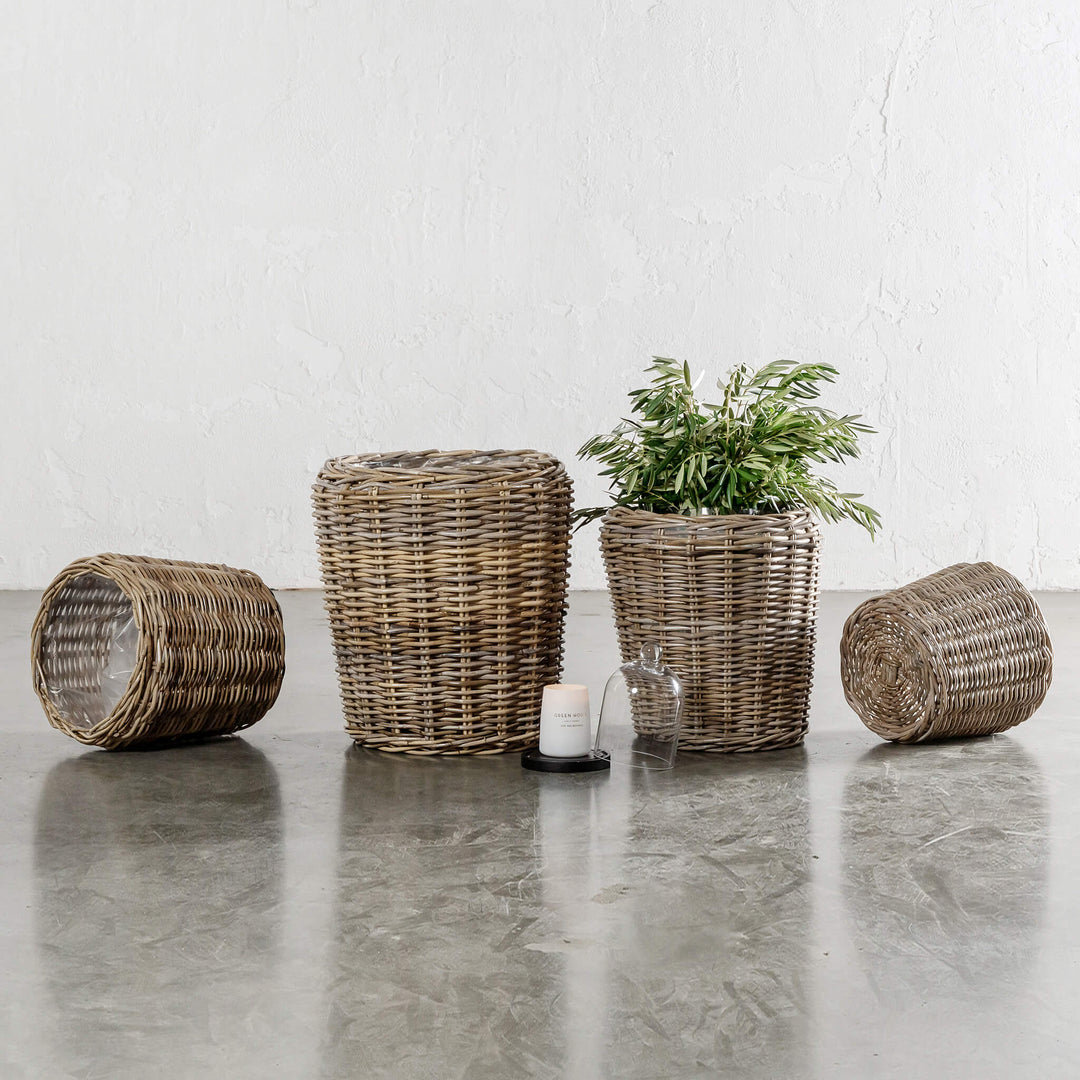 RIVIERE RATTAN POT WITH PLASTIC INNER TUB BUNDLE X4 | SMALL + MEDIUM + LARGE + X-LARGE