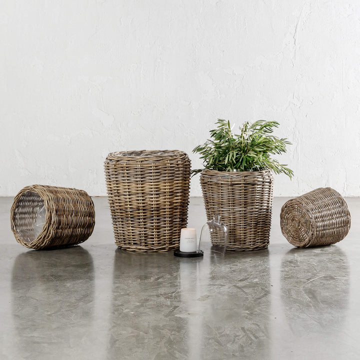 RIVIERE RATTAN POT WITH PLASTIC INNER TUB BUNDLE X4 | SMALL + MEDIUM + LARGE + X-LARGE