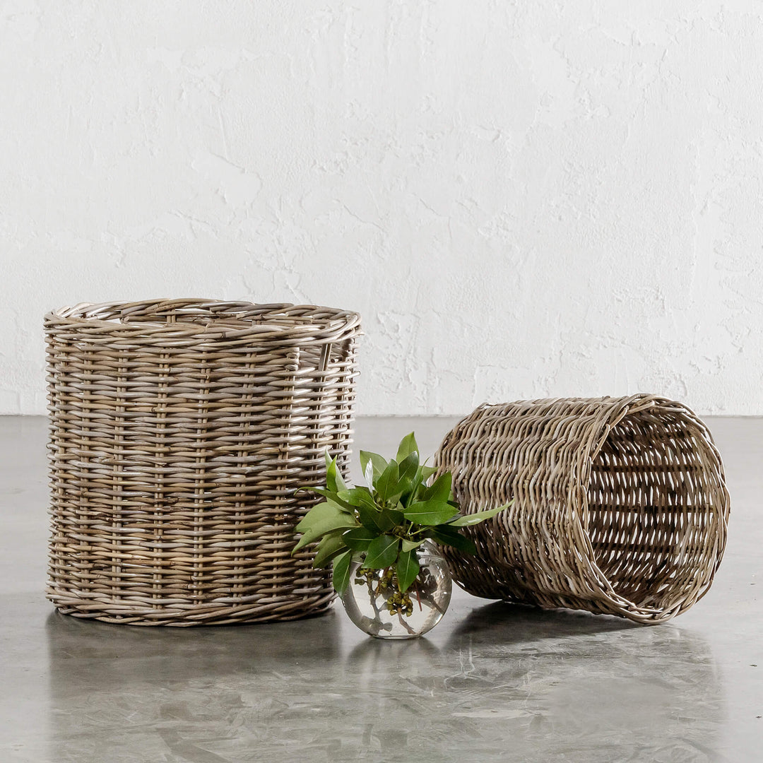 RIVIERE RATTAN ROUND BASKET BUNDLE X2  |  MEDIUM + X-LARGE