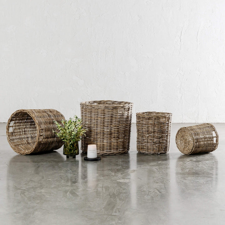 RIVIERE RATTAN ROUND BASKET BUNDLE X4 | SMALL + MEDIUM + LARGE + X-LARGE