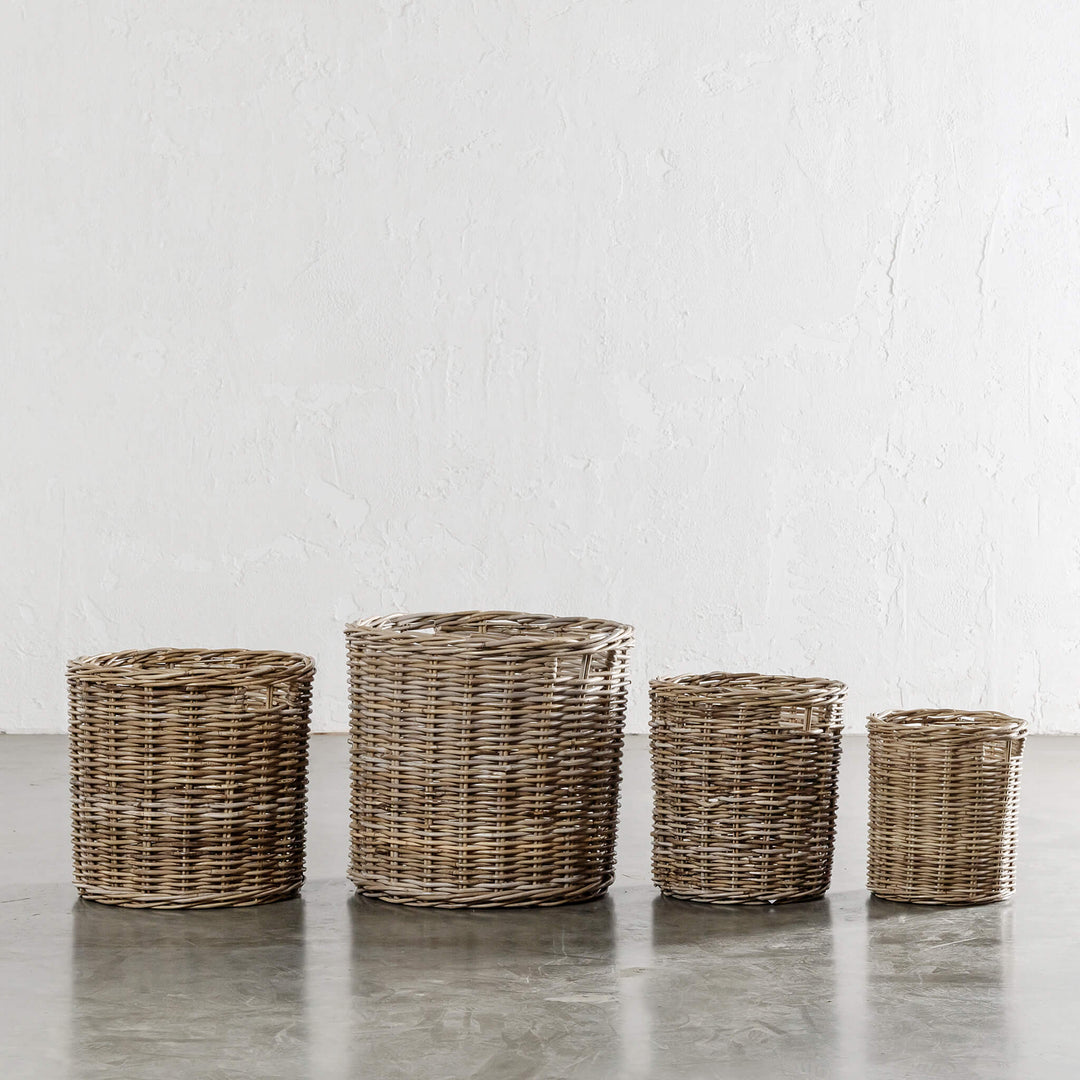 RIVIERE RATTAN ROUND BASKET BUNDLE X4  |  SMALL + MEDIUM + LARGE + X-LARGE