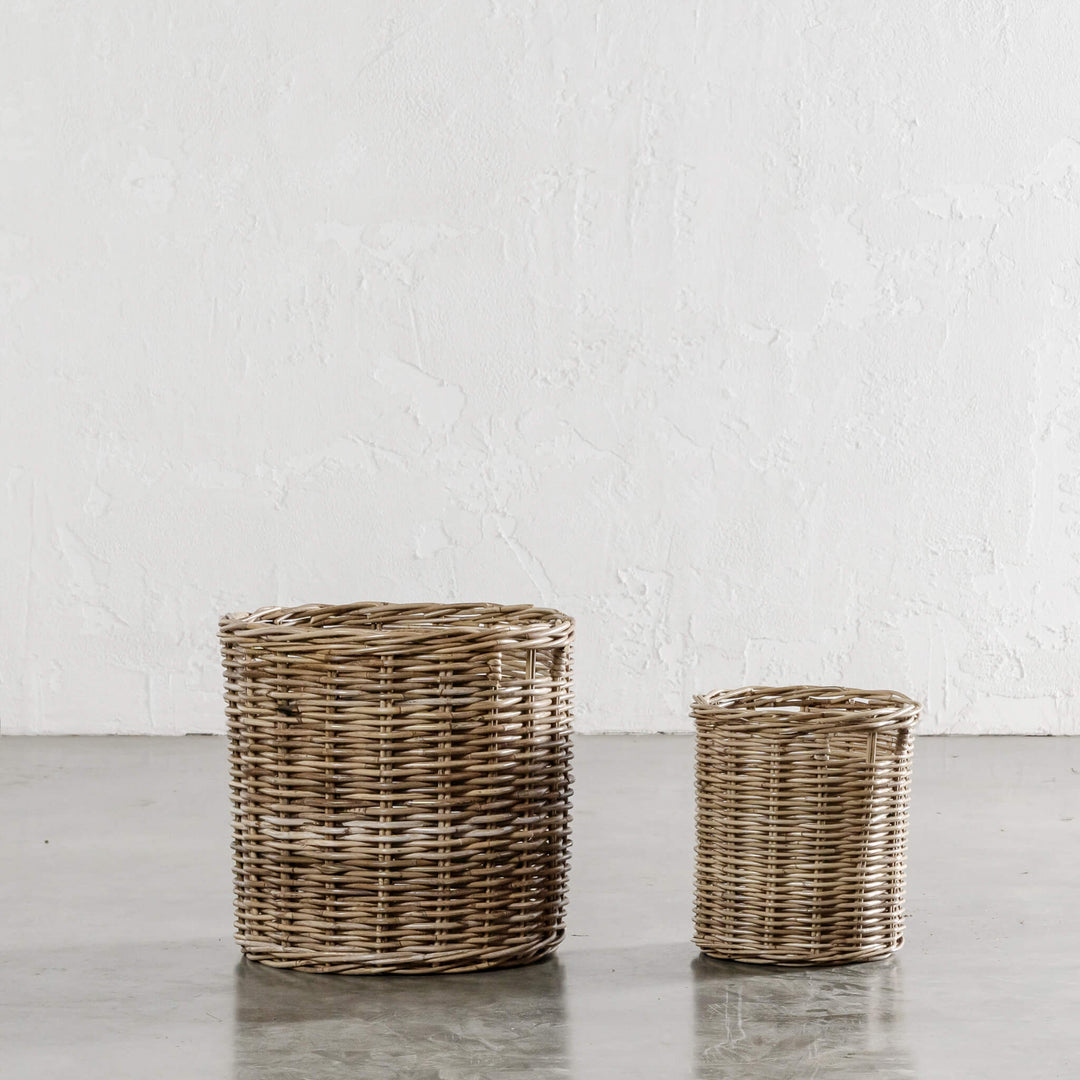 RIVIERE RATTAN ROUND BASKET BUNDLE X2  |  SMALL + LARGE