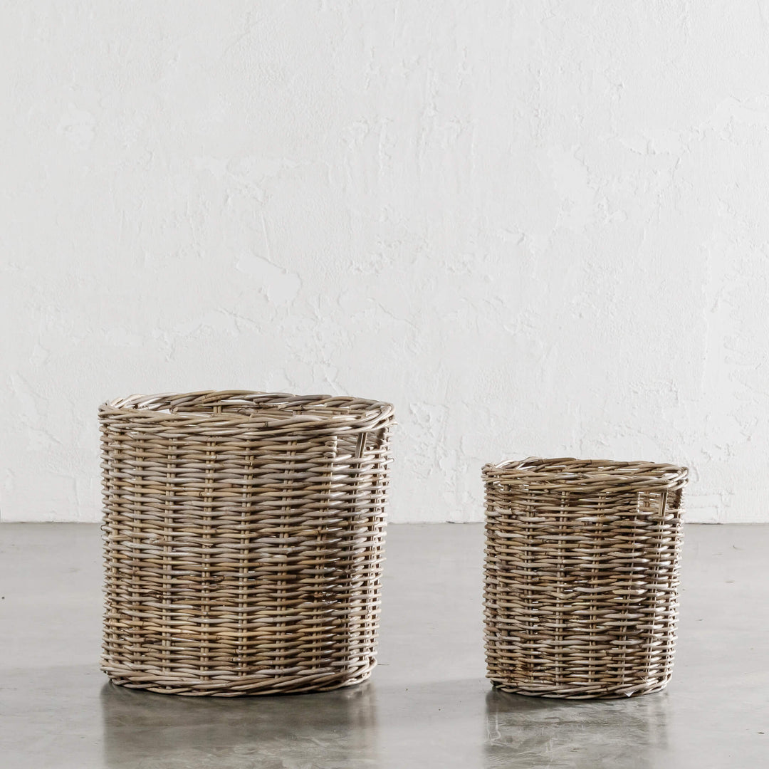 RIVIERE RATTAN ROUND BASKET BUNDLE X2  |  MEDIUM + X-LARGE