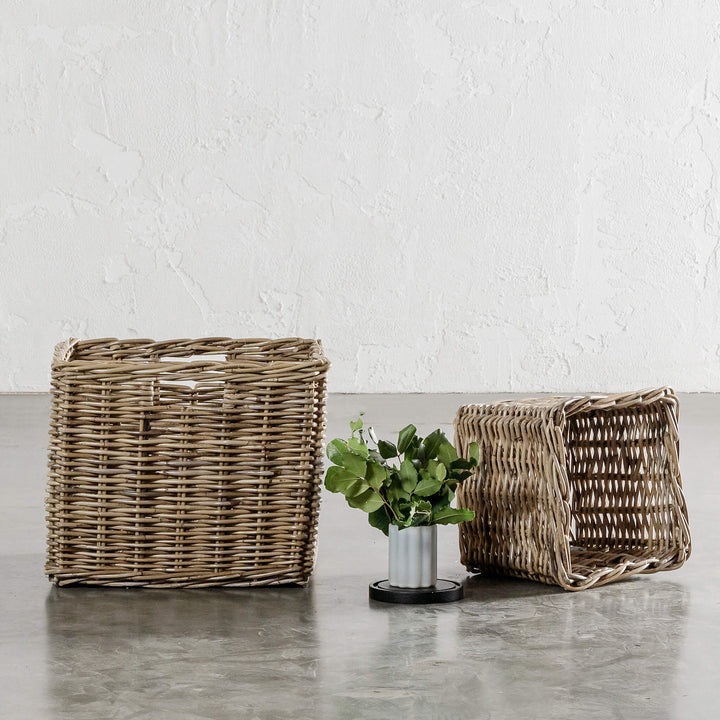 RIVIERE RATTAN SQUARE BASKET BUNDLE X2  |  MEDIUM + X-LARGE