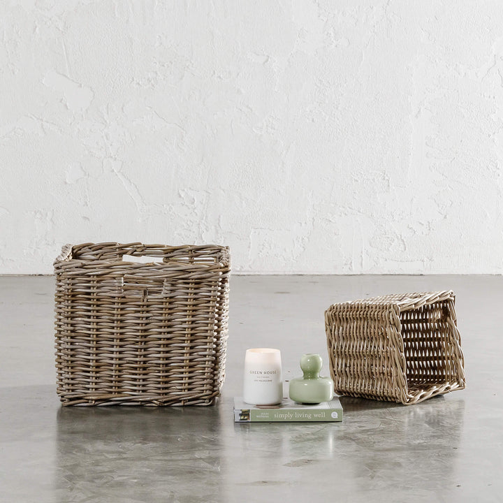 RIVIERE RATTAN SQUARE BASKET BUNDLE X2  |  SMALL + LARGE