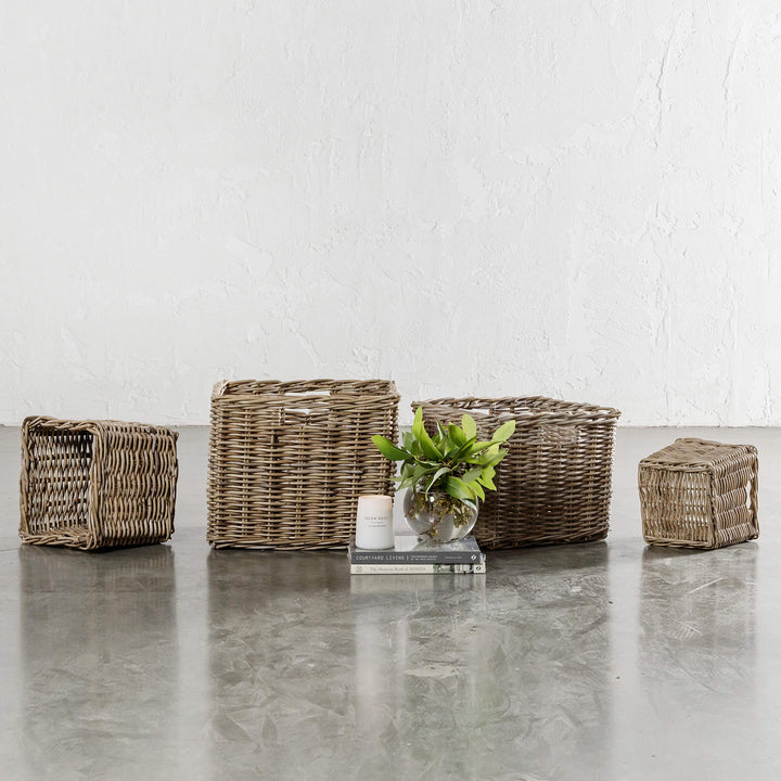 RIVIERE RATTAN SQUARE BASKET BUNDLE X4 | SMALL + MEDIUM + LARGE + X-LARGE