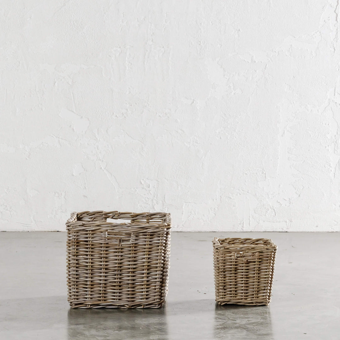 RIVIERE RATTAN SQUARE BASKET BUNDLE X2  |  SMALL + LARGE