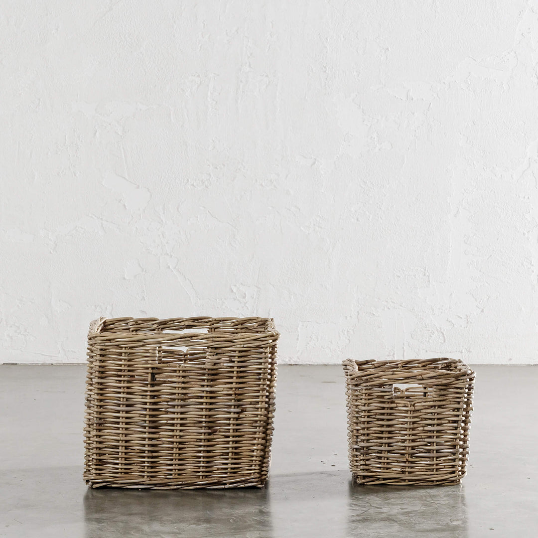 RIVIERE RATTAN SQUARE BASKET BUNDLE X2  |  MEDIUM + X-LARGE