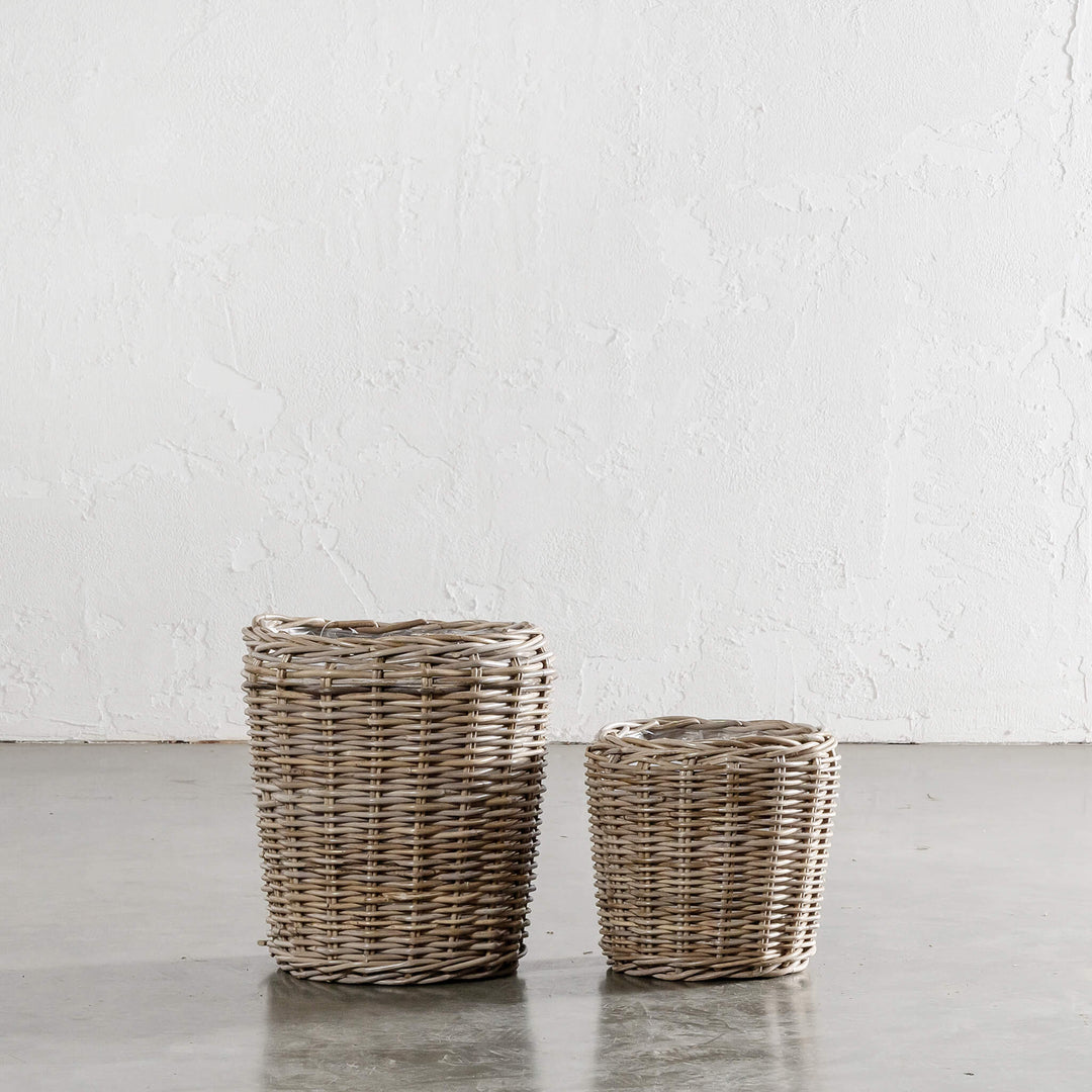 RIVIERE RATTAN POT WITH PLASTIC INNER TUB BUNDLE X2  |  SMALL + LARGE