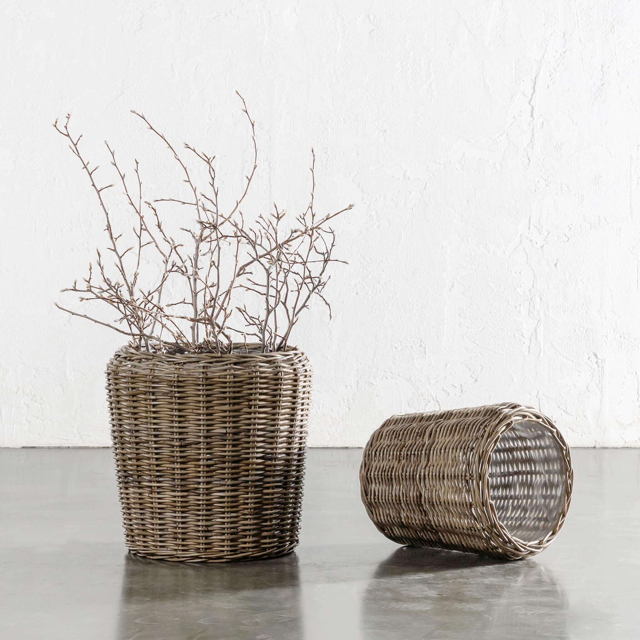 RIVIERE RATTAN ROUND POT WITH PLASTIC INNER LINER BUNDLE X2 | LARGE ...