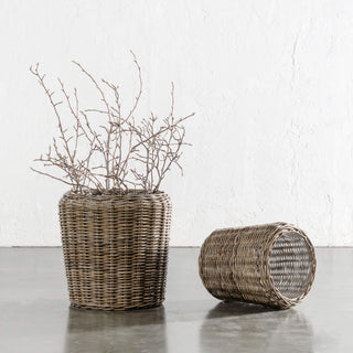 RIVIERE RATTAN ROUND POT WITH PLASTIC INNER LINER BUNDLE X2  |  LARGE + X-LARGE