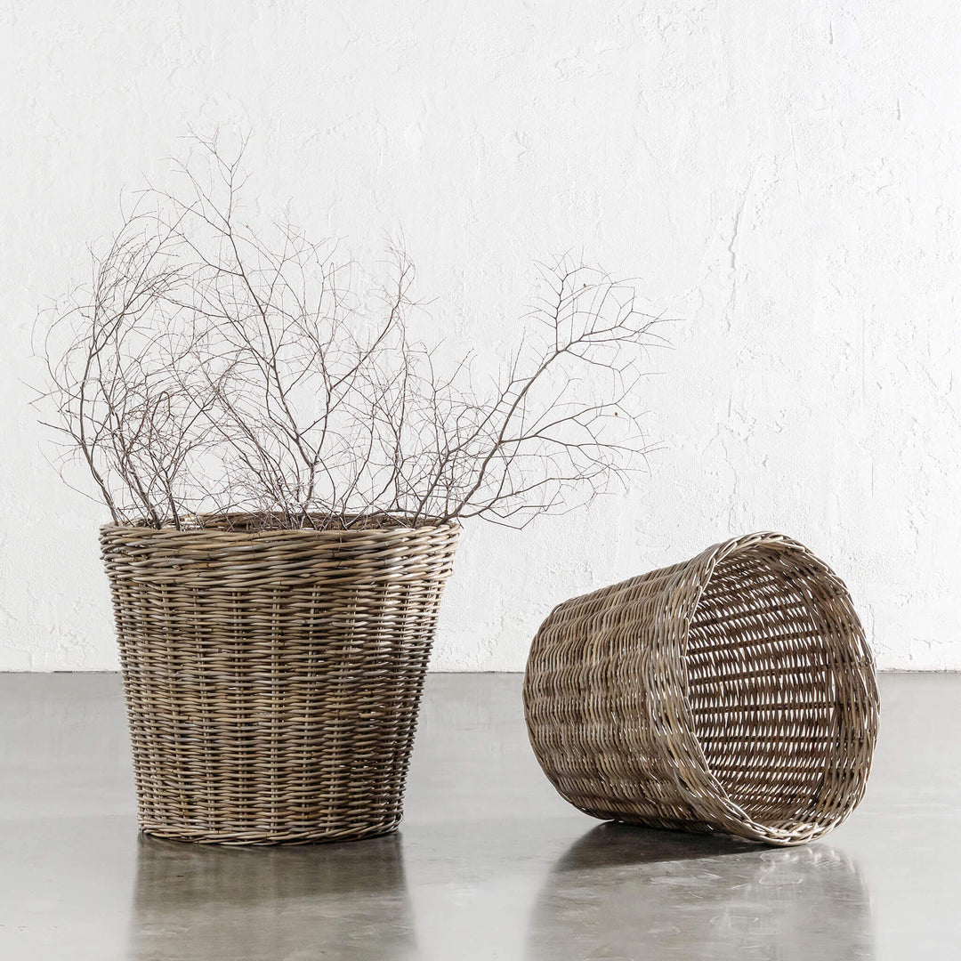 RIVIERE RATTAN ROUND PLANTER BASKETS BUNDLE X2 | LARGE + X LARGE