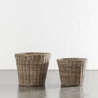 RIVIERE RATTAN ROUND PLANTER BASKETS BUNDLE X2 | LARGE + X LARGE
