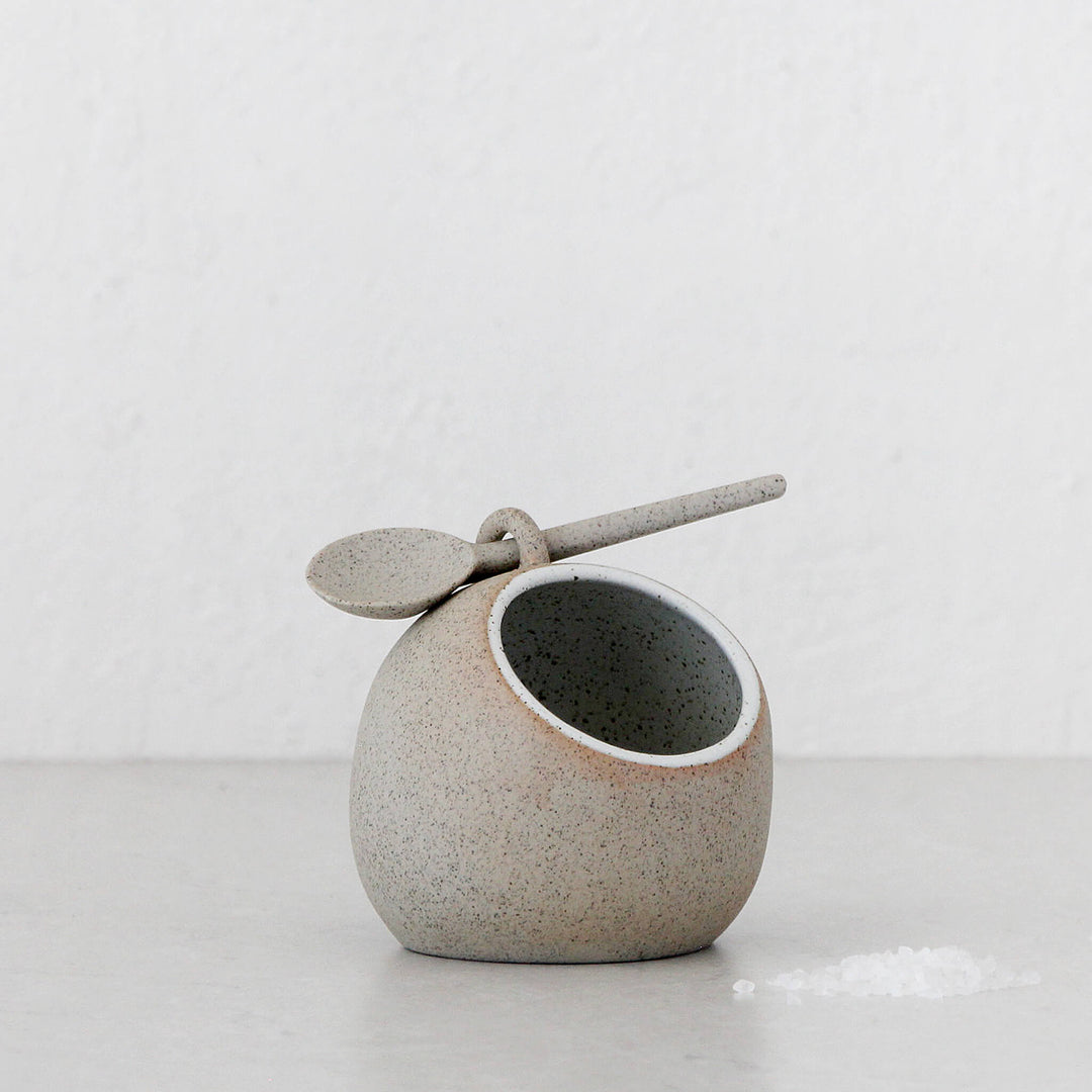 ROBERT GORDON | SALT PIG JAR + SPOON SET | GARDEN TO TABLE | NATURAL STONEWARE