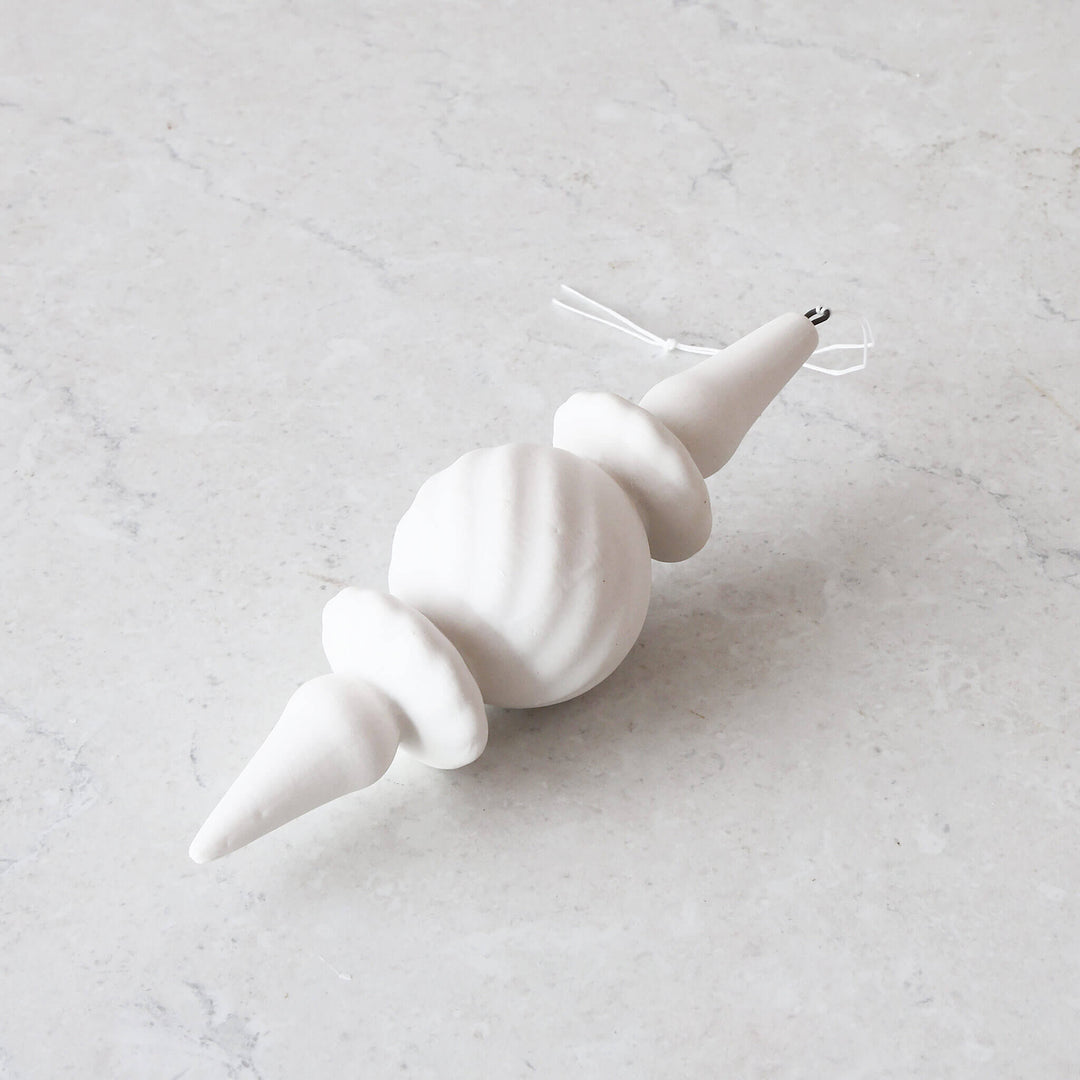 ROBERT GORDON  |  HANGING FLUTED BAUBLE  |  WHITE CERAMIC_ close up 