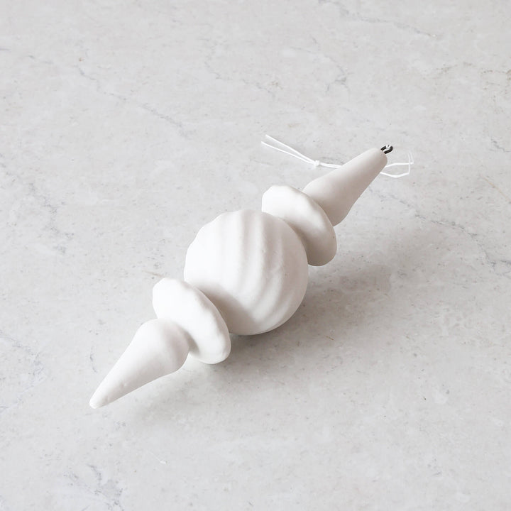 ROBERT GORDON  |  HANGING FLUTED BAUBLE  |  WHITE CERAMIC_ close up 