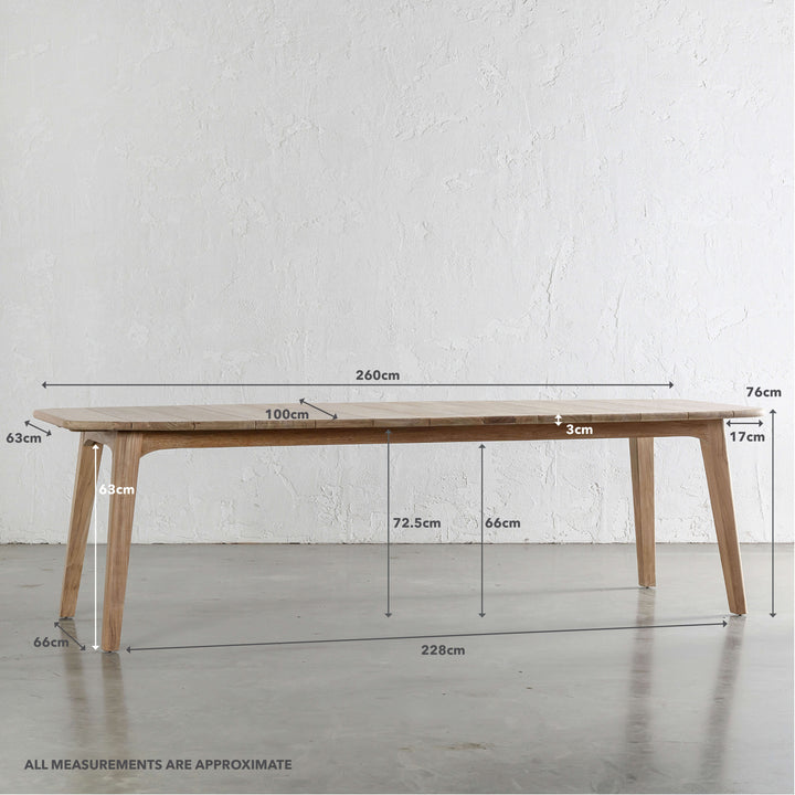 ROCCELLA OUTDOOR DINING TABLE  |  SLATTED TEAK  |  220CM | M<EASUREMENTS