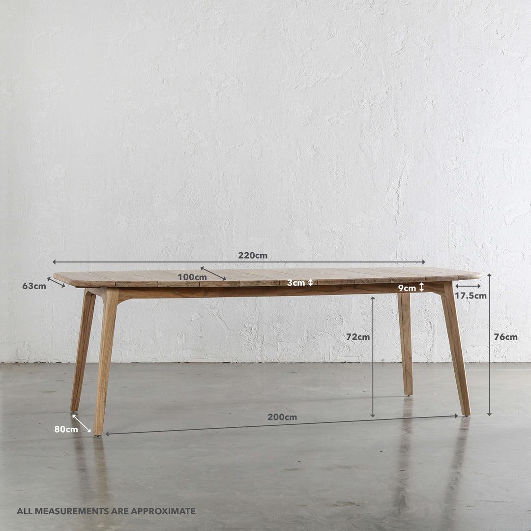 ROCCELLA OUTDOOR DINING TABLE  |  SLATTED TEAK  |  260CM | MEASUREMENTS