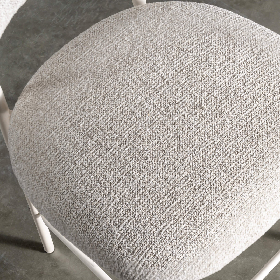 OCHE FABRIC BAR CHAIR  |  FLAX ROYALE + WHITE FRAME CLOSEUP