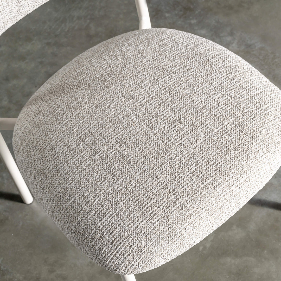 ROCHE FABRIC DINING CHAIR  |  FLAX ROYALE + WHITE FRAME CLOSE UP