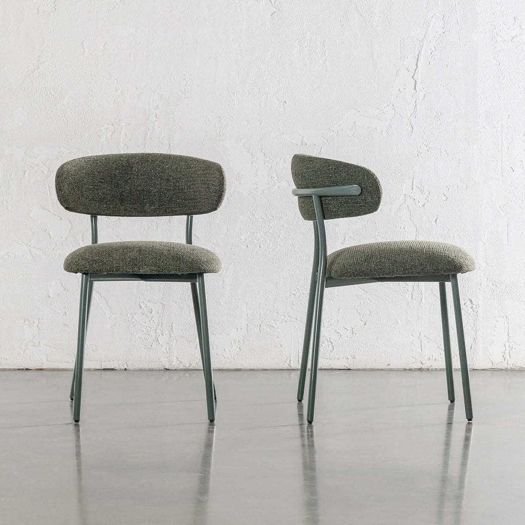ROCHE FABRIC DINING CHAIR   |  BANKSIA LEAF GREEN WITH GREEN FRAME