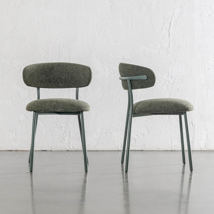 ROCHE FABRIC DINING CHAIR   |  BANKSIA LEAF GREEN WITH GREEN FRAME