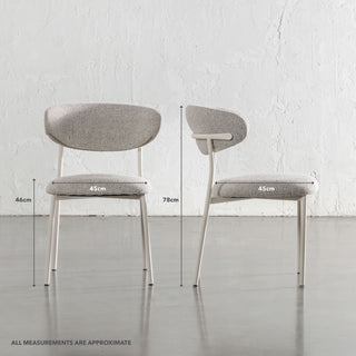 ROCHE FABRIC DINING CHAIR  |  FLAX ROYALE + WHITE  FRAME