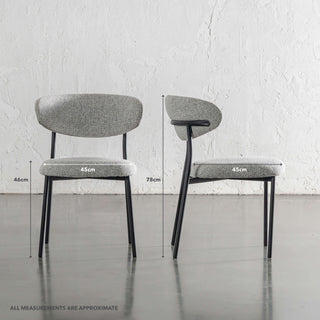 ROCHE FABRIC DINING CHAIR | FOG HAZE + BLACK FRAME | MEASUREMENTS