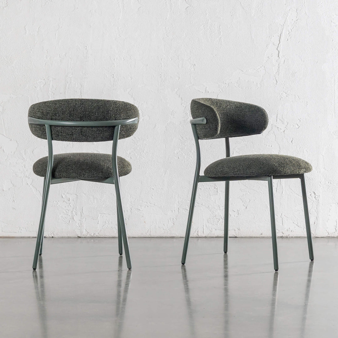 ROCHE FABRIC DINING CHAIR  |  BANKSIA LEAF GREEN + GREEN FRAME