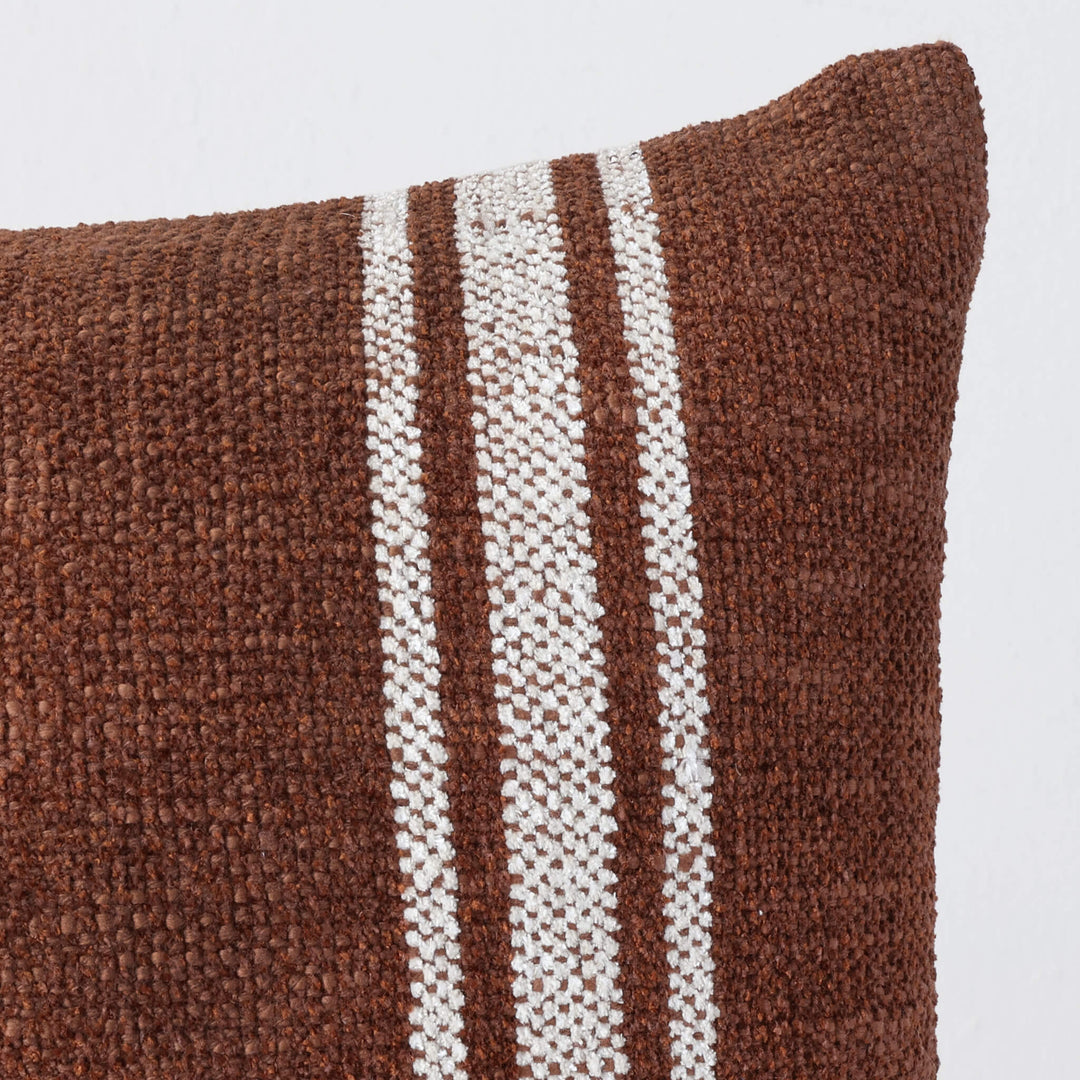 ROSSA RIBA CUSHION | NATURAL STRIPE + RUST | CLOSE UP