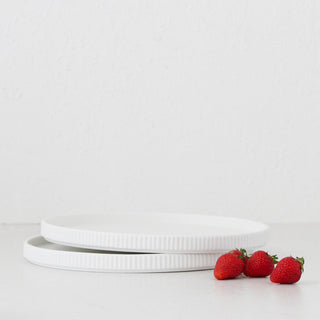ROUND RIBBED CERAMIC PLATTER BUNDLE X2  |  MATTE WHITE
