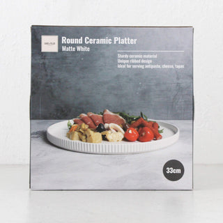 ROUND RIBBED CERAMIC PLATTER BUNDLE X2  |  MATTE WHITE