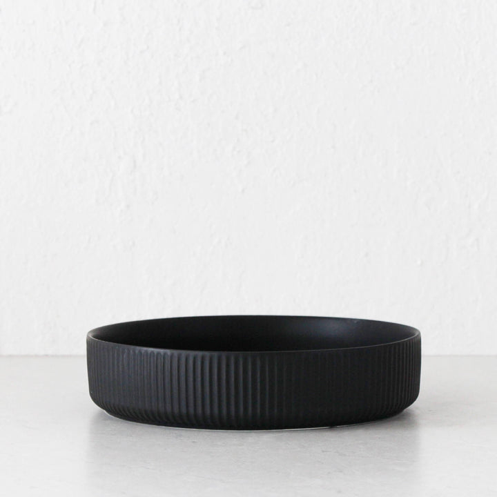 ROUND RIBBED CERAMIC SALAD BOWL BUNDLE X2  |  MATTE BLACK