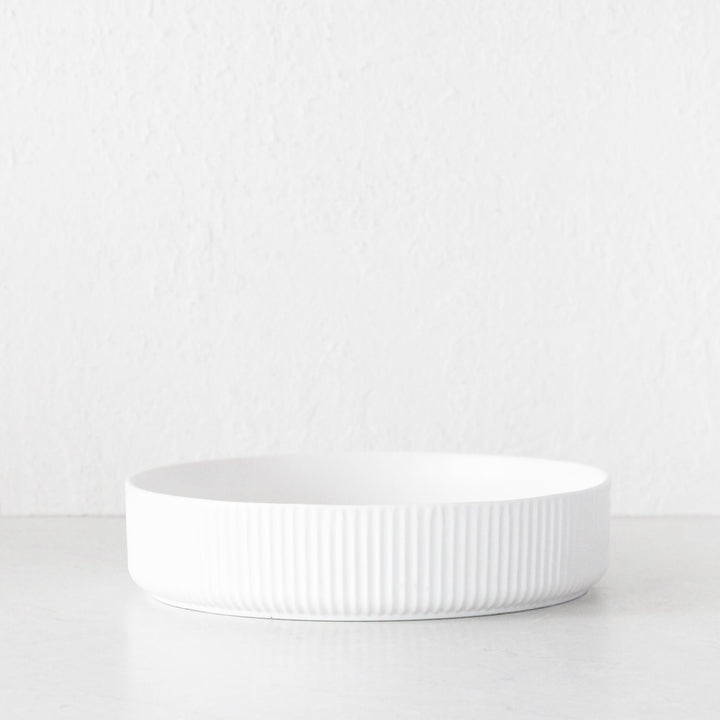 ROUND RIBBED CERAMIC SALAD BOWL BUNDLE X2  |  MATTE WHITE