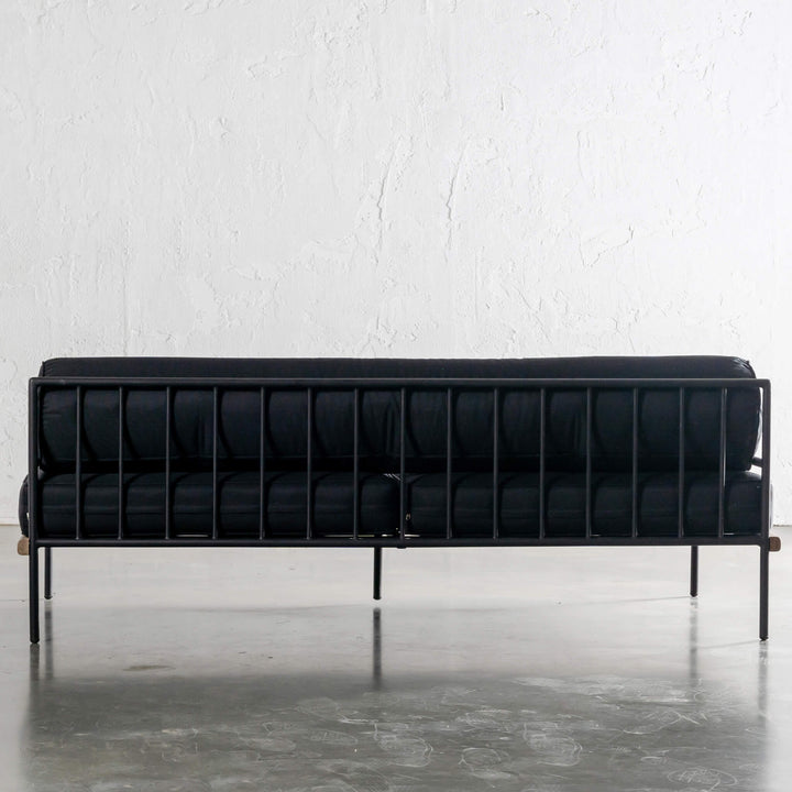 SAN ANDREAS 3 SEATER OUTDOOR SOFA  |  BLACK NOIR + TEAK BACK VIEW