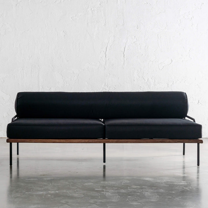 SAN ANDREAS 3 SEATER OUTDOOR SOFA  |  BLACK NOIR + TEAK UNSTYLED