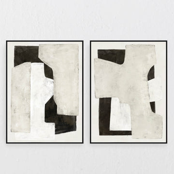 RAVELLO FRAMED CANVAS PRINT |  SET OF 2  |  90 X 120CM  |  NATURAL TAUPE + CHARCOAL  |  BLACK FRAME