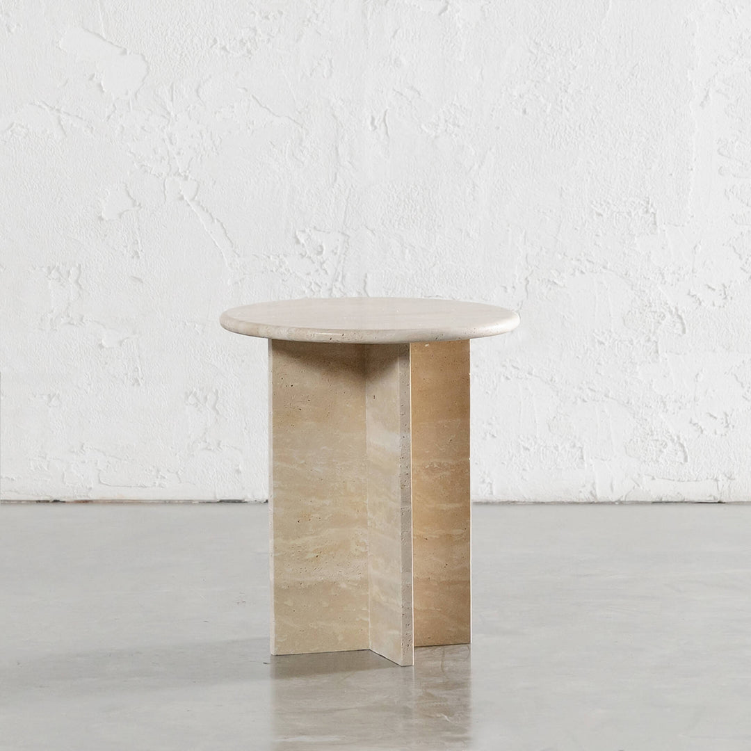 RAVENNA SIDE TABLE  |  NATURAL BEIGE TRAVERTINE  |  D40CM