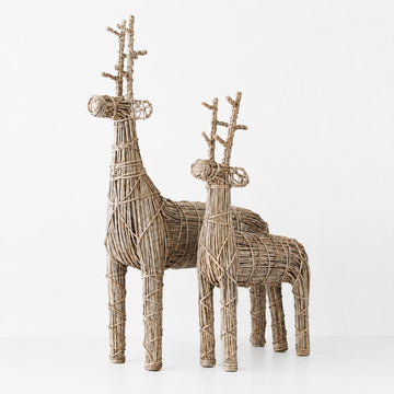 RATTAN TWISTED TWIG REINDEER  |  SET OF 2  |  L + XL  |  NATURAL RATTAN