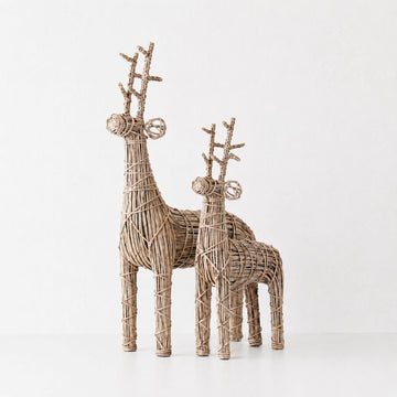 RATTAN TWISTED TWIG REINDEER  |  SET OF 2  |  M + L  |  NATURAL RATTAN