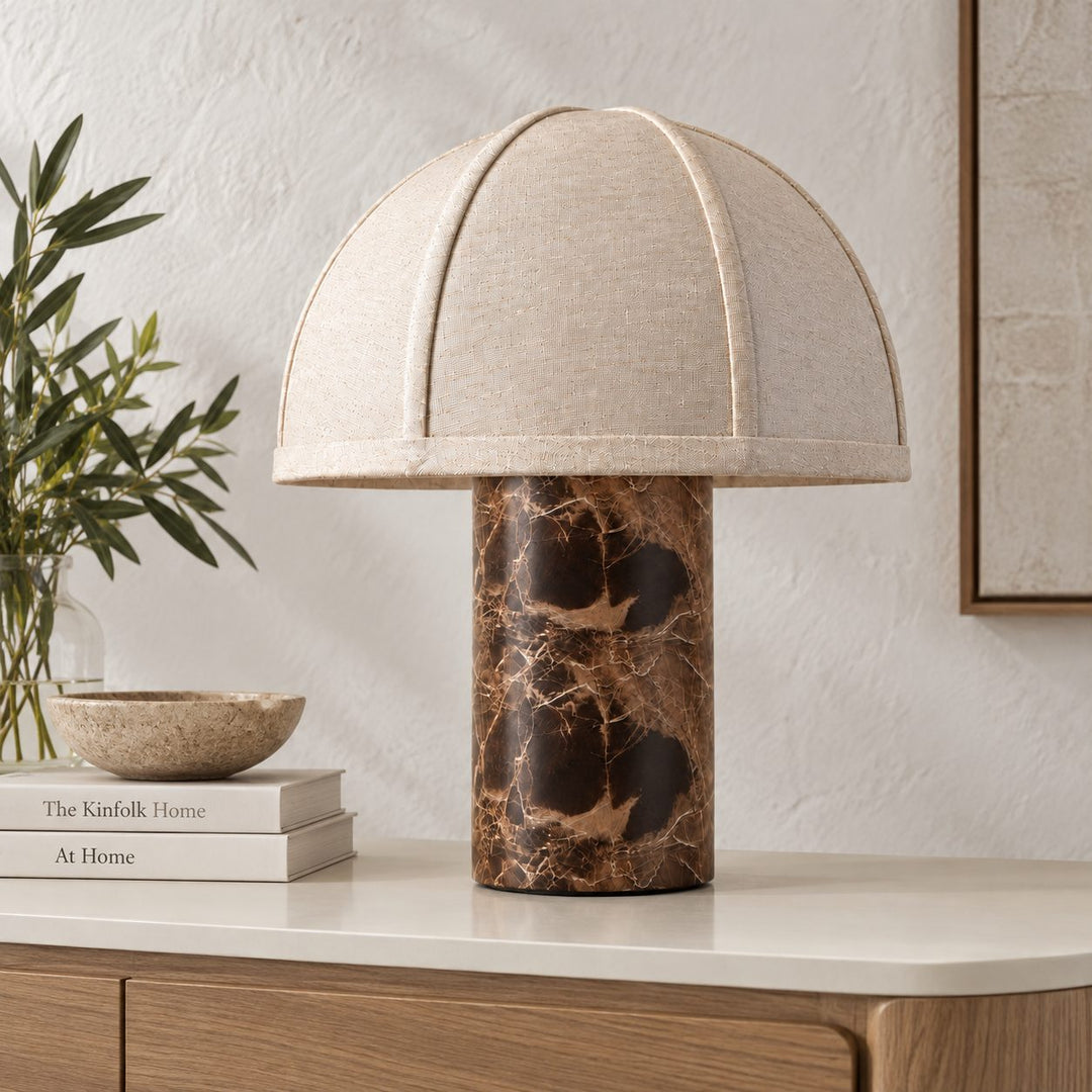 RISSOLI DOME TABLE LAMP  |  33CM  |  MOCHA MARBLE + LINEN SHADE